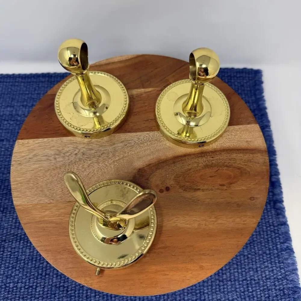 Vintage 1980’s Solid Brass Towel Rod Hooks SET for Bathroom Gold Toned, No Rod.